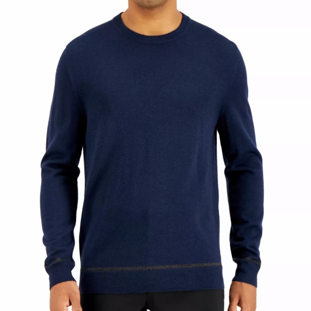 ALFANI Mens Navy Crew Neck Classic Fit Sweater L